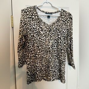 Karen Scott Brown and Black 3/4 Sleeve Relaxed Blouse